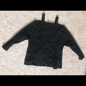 Off shoulder distressed oversized sweater